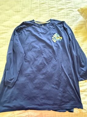 Run Disney Men’s Long-Sleeve Blue Graphic Tee with Small Character Logo